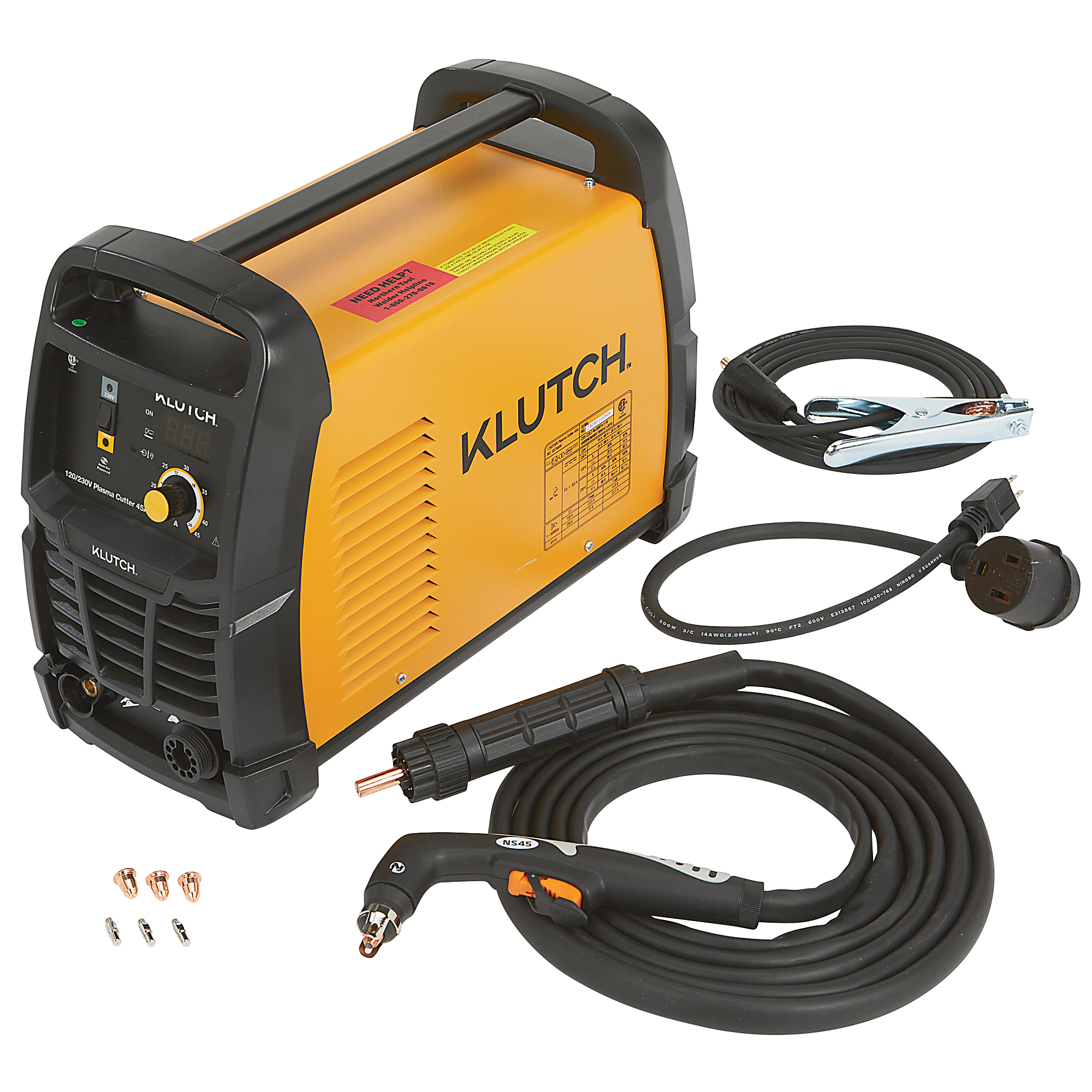 Klutch Dual-Voltage 45 Amp Plasma Cutter and Inverter, 120/230V Power